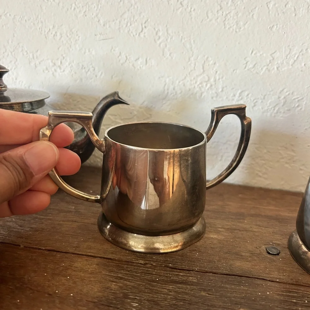 Vintage 4pc Silver Plated Tea Set Made in India Natural Patina